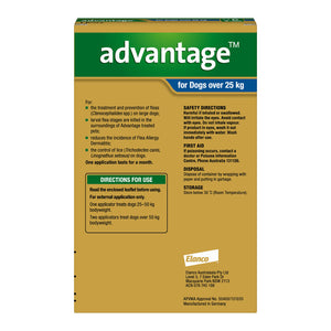 Advantage for dogs packaging with green and brown design at Petservo.