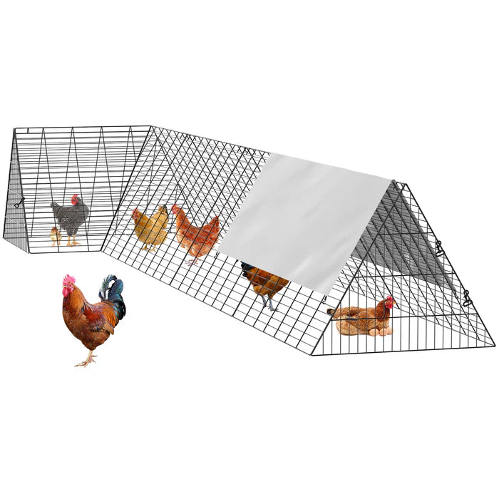 Portable chicken coop with a roof and chickens on a white background at Pet Servo