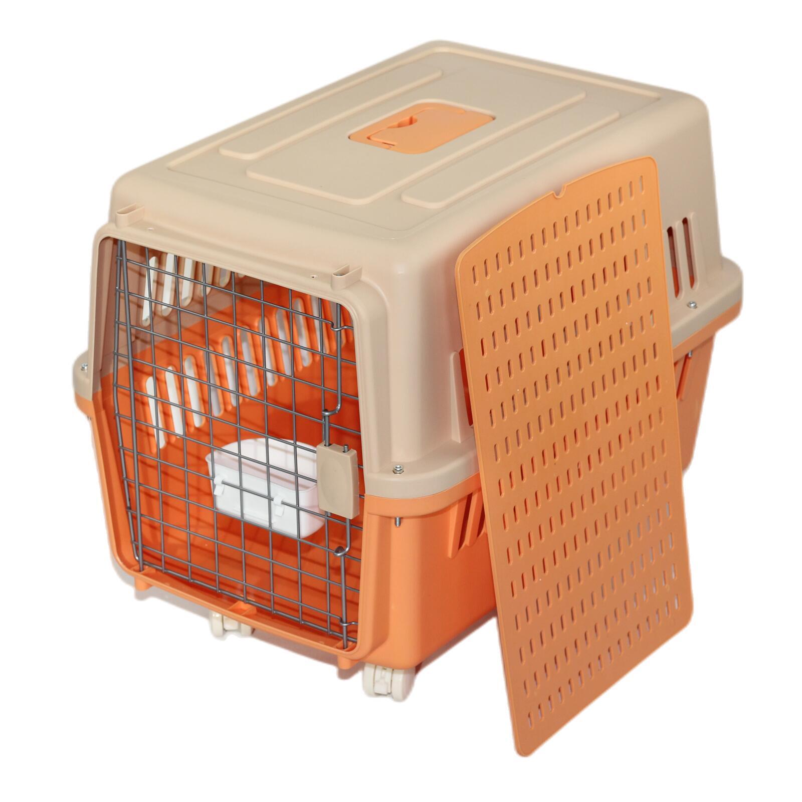 Pet carrier with orange and beige color scheme on a white background at Pet Servo