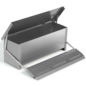Metal storage bin with a lid on a white background at Pet Servo