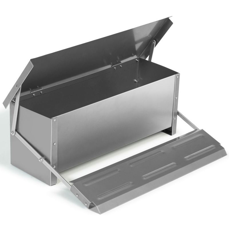Metal storage bin with a lid on a white background at Pet Servo