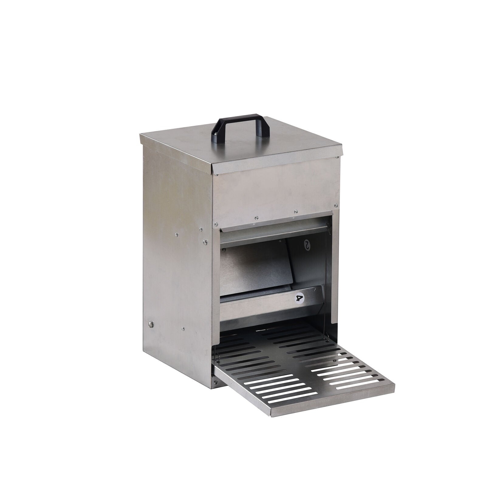 Stainless steel outdoor grill with open lid on a white background at Pet Servo