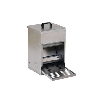 Stainless steel outdoor grill with open lid on a white background at Pet Servo