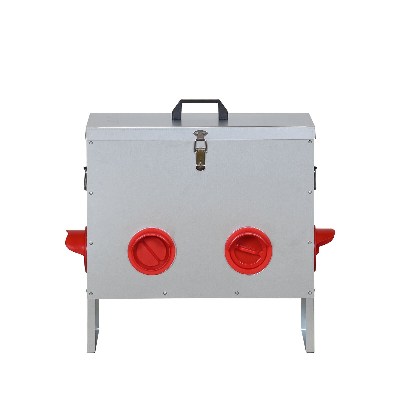 Metal box with red circular components on a white background at Pet Servo