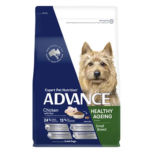 Advance dog food package for small breeds with a dog on the label at Pet Servo