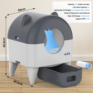 Advwin - 90L Automatic Cat Litter Box Self Cleaning with dimentions - PetServo