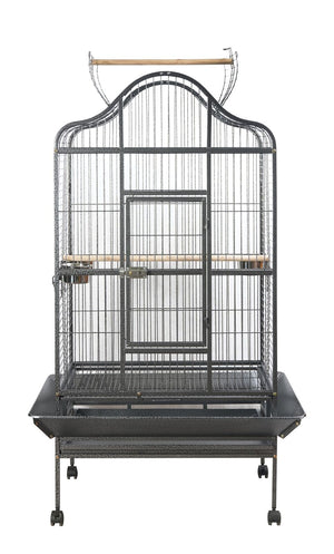 Large bird cage with a black metal frame on a white background at Pet Servo