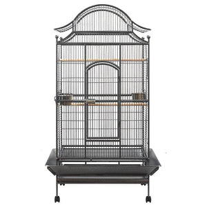 Large bird cage with a black metal frame on a white background at Pet Servo