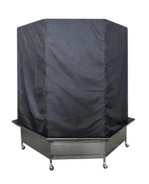Black protective cover on a metal stand with wheels against a white background at Pet Servo