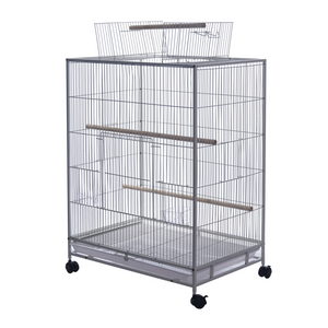 Large bird cage with multiple levels and wheels on a white background at Pet Servo