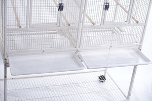 Large bird cage with white perches on a white background at Pet Servo