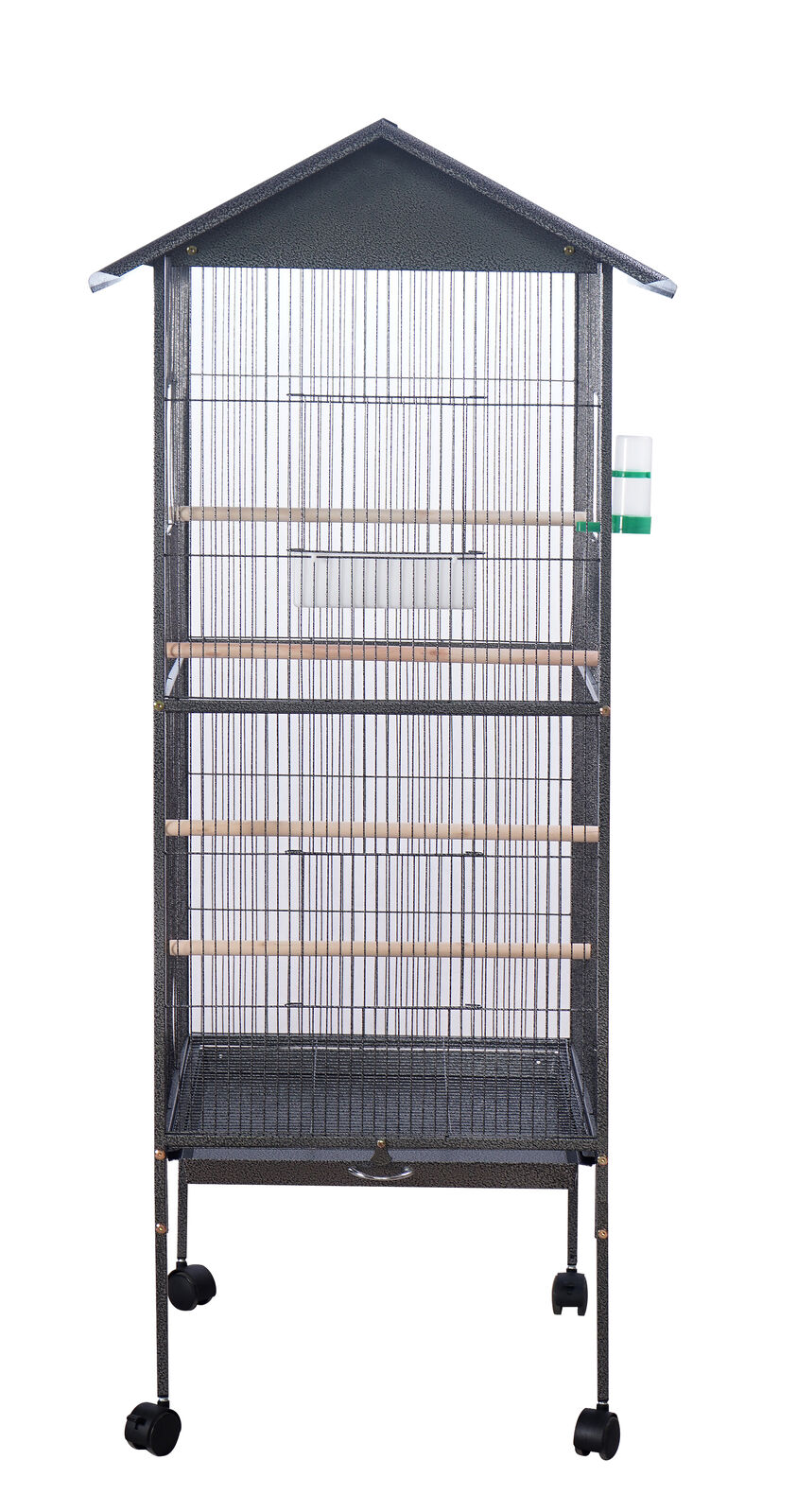 Tall bird cage with a house-shaped top on a white background at Pet Servo
