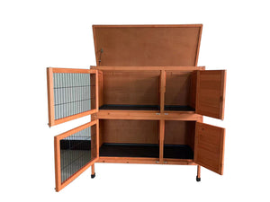 Wooden pet cage with open doors on a white background at Pet Servo