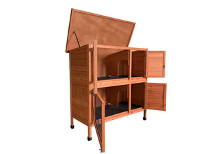 Wooden pet house with multiple compartments on a white background at Pet Servo