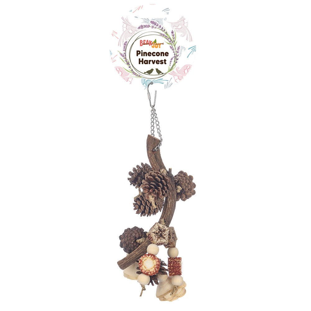 Decorative hanging toy with pinecones and branches on a white background at Pet Servo