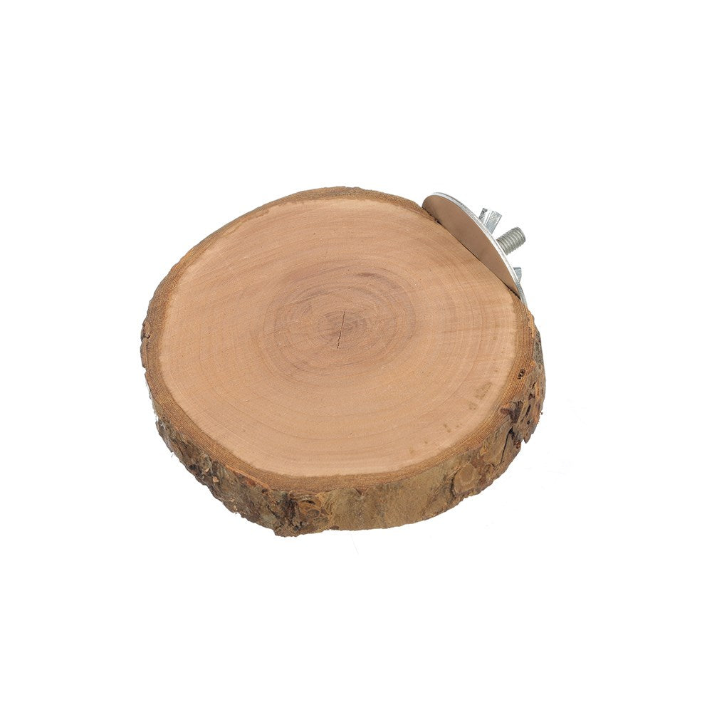 Wooden log with a metal bracket on a white background at Pet Servo