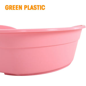 Pink plastic basin with 'GREEN PLASTIC' text in orange above it on a white background at Pet Servo