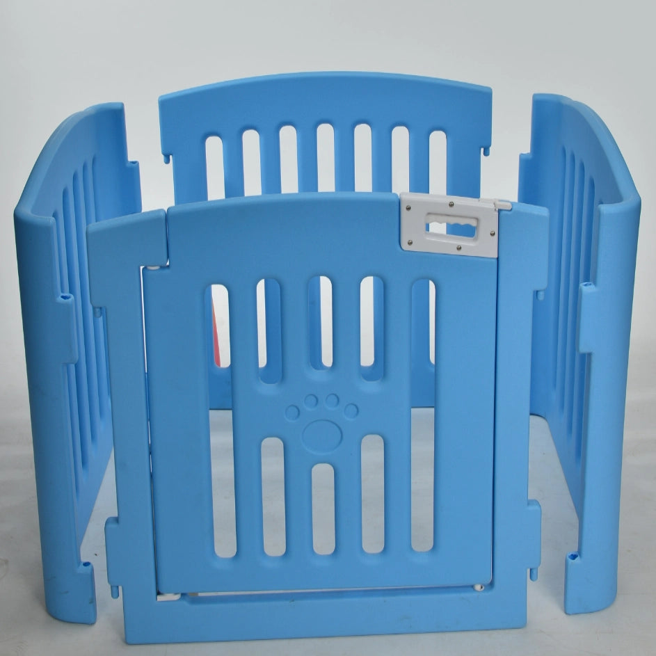 Blue plastic pet playpen on a gray background at Pet Servo