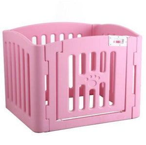 PetServo 4-Panel Foldable Plastic Pet Pen & Dog Fence with Gate Pink