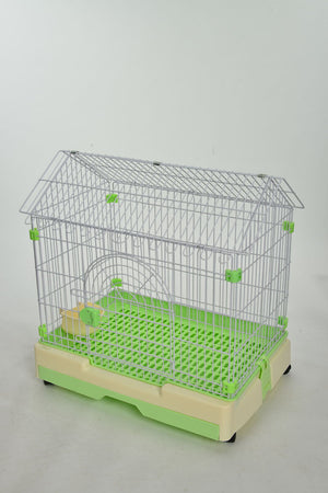 Pet cage with green base and white walls on a light gray background at Pet Servo