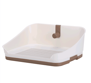 White pet litter box with brown accents on a white background at Pet Servo