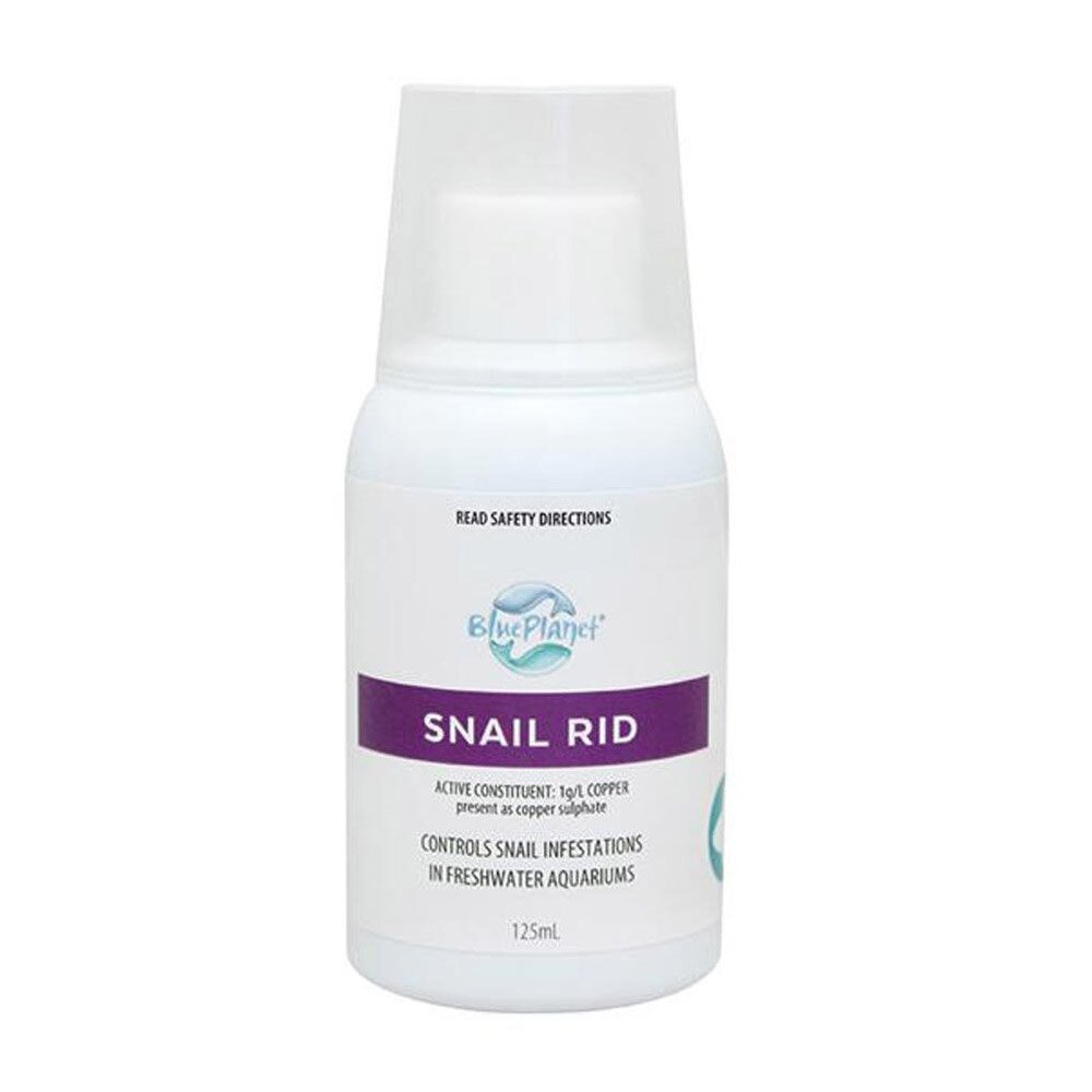 Aquarium treatment bottle labeled 'Snail Rid' on a white background at Pet Servo