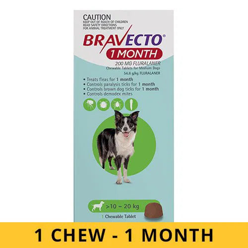 Bravecto 1 Month Chew for Dogs 10-20 Kg - Medium (Green) at PetServo