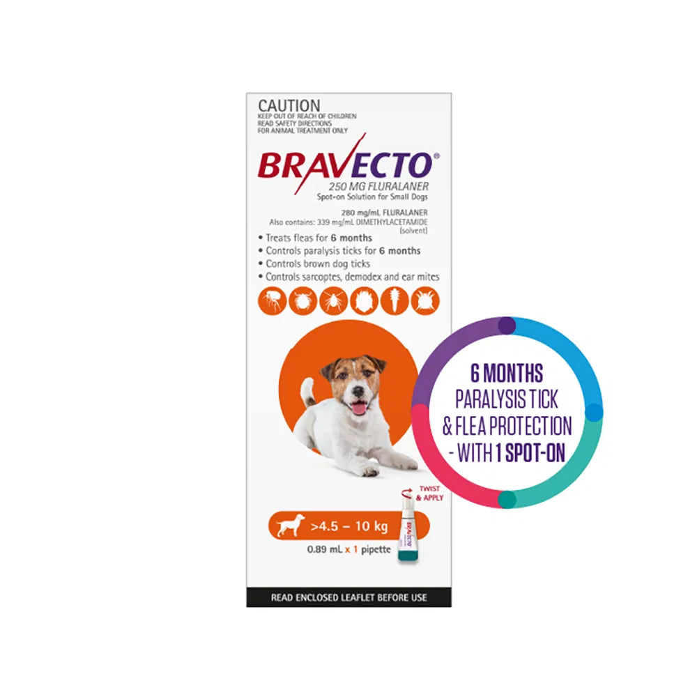Bravecto packaging for dogs with a white background at Pet Servo