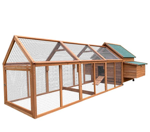 Wooden chicken coop with a green roof on a white background at Pet Servo