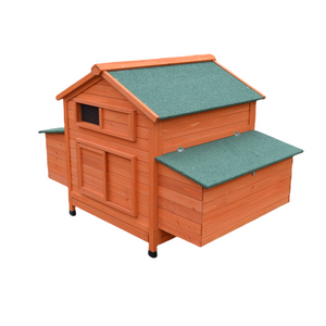 Wooden chicken coop with green roof on a white background at Pet Servo