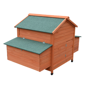 Wooden chicken coop with green roof on a white background at Pet Servo
