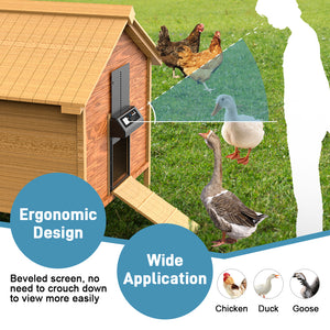 Housing with a screen for viewing animals like chickens, ducks, and geese on grass at Pet Servo