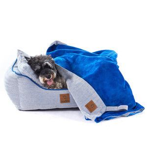 Charlie's - Hampton Herringbone Bed, Pillow & Blanket Blue small 2 - petservo