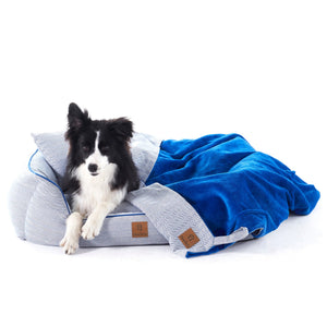 Charlie's - Hampton Herringbone Bed, Pillow & Blanket Blue medium 1 - petservo