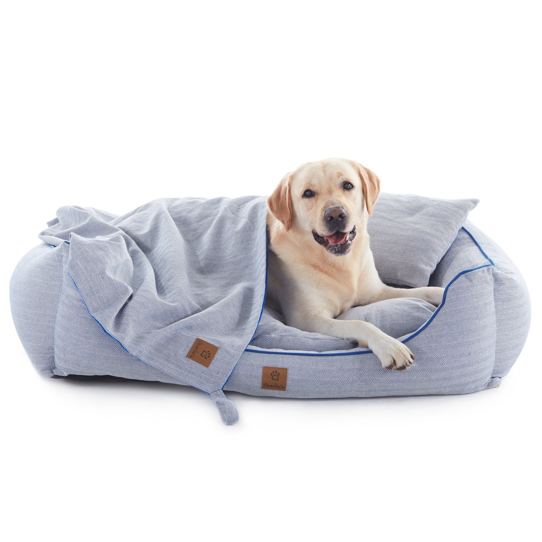 Charlie's - Hampton Herringbone Bed, Pillow & Blanket Blue Large 1 - petservo