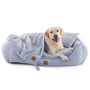 Charlie's - Hampton Herringbone Bed, Pillow & Blanket Blue Large 1 - petservo