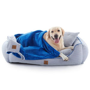 Charlie's - Hampton Herringbone Bed, Pillow & Blanket Blue Large - petservo