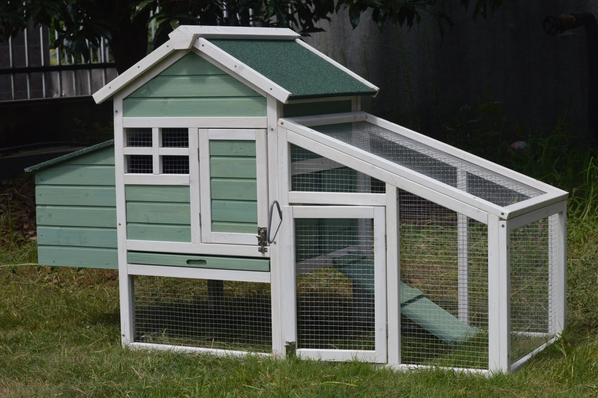 YES4PETS - Green Chicken Coop & Rabbit Hutch - Petservo