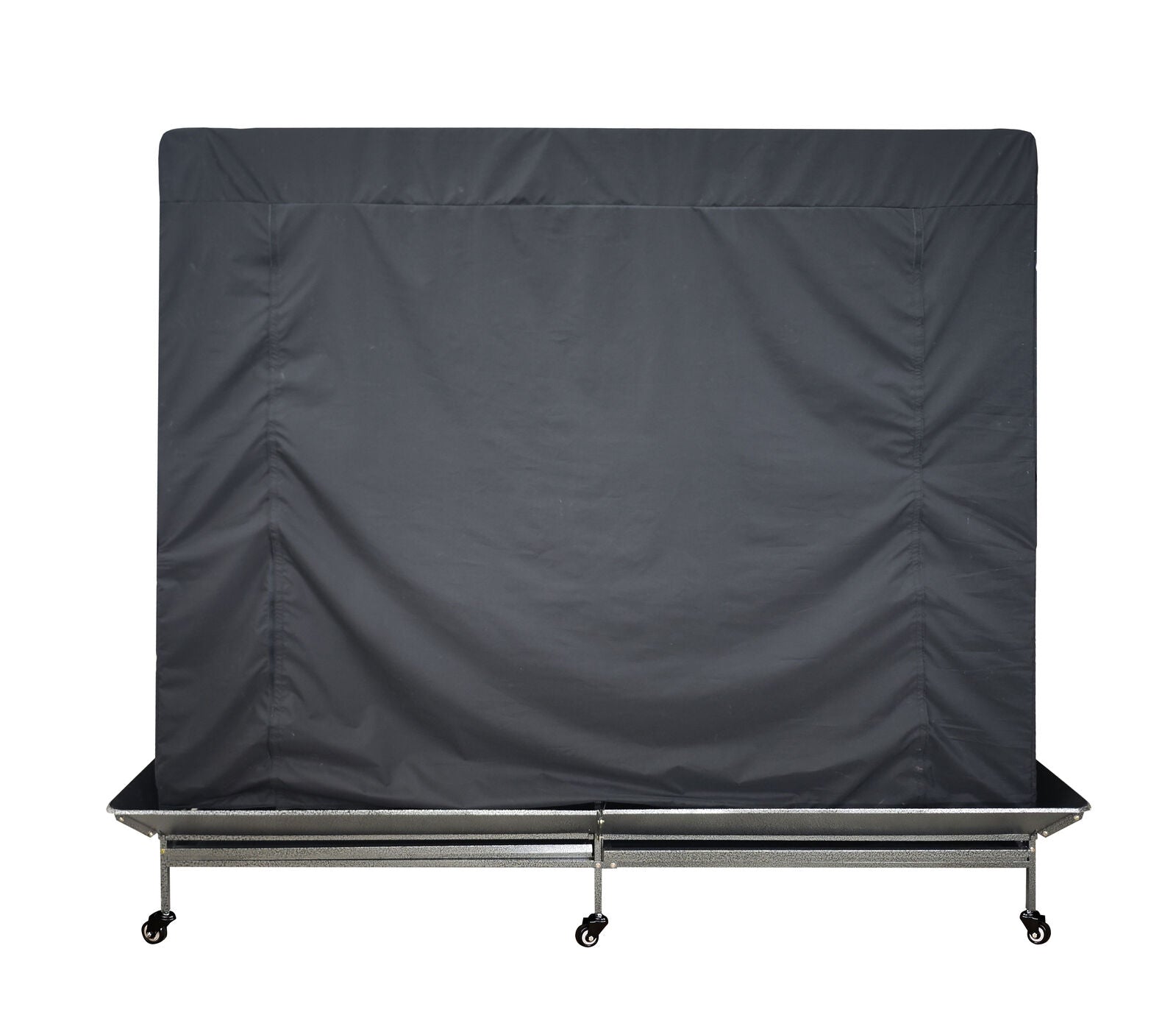 Black cover on a metal bed frame against a white background at Pet Servo