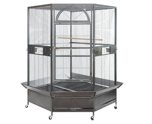 Large bird cage with a clear glass front on a white background at Pet Servo