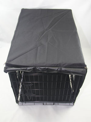 Black wire pet crate with a black cover on a white background at Pet Servo