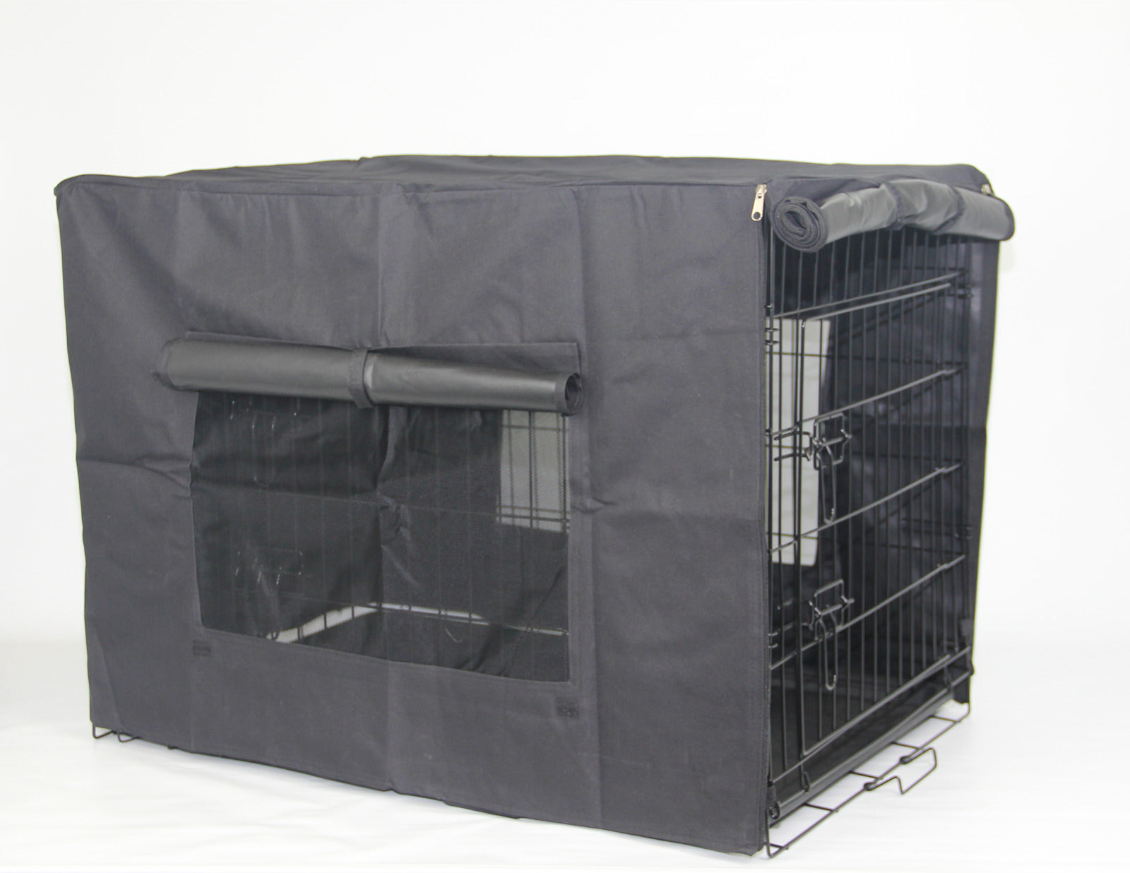 Black pet crate with cover on a white background at Pet Servo