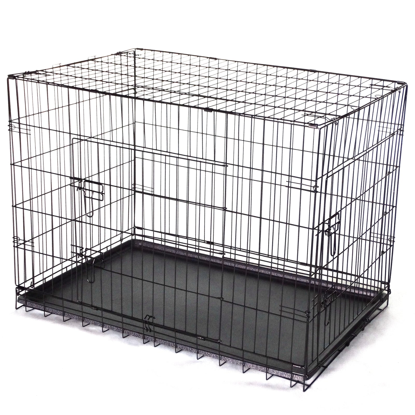 Black wire pet crate on a white background at Pet Servo