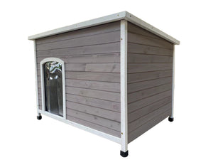 Wooden pet house with a white door on a white background at Pet Servo