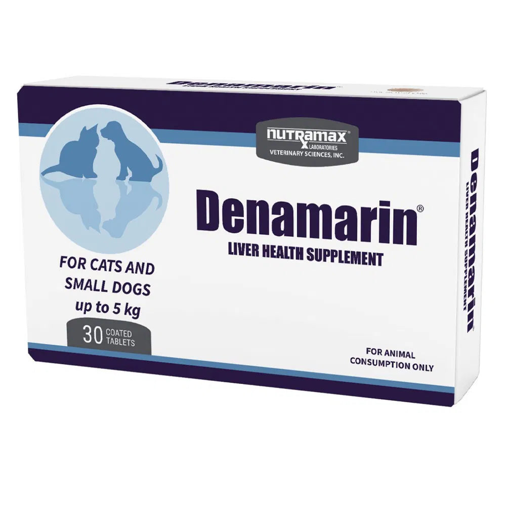Denamarin liver health supplement packaging for cats and small dogs on a white background at Pet Servo