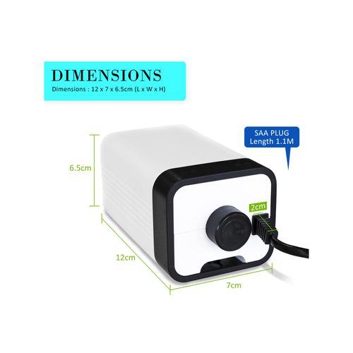 Dynamic Power - Aquarium Air Pump Oxygen 2 Outlet 180L/H 4W Dimentions image - petservo