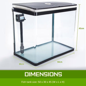 Dynamic Power - Aquarium Fish Tank 52L Curved Glass RGB LED with dimentions - petservo