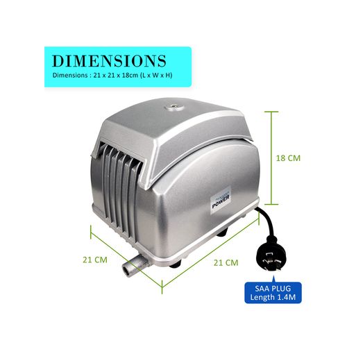 Dynamic Power Aquarium Air Pump Oxygen 12 Outlet 4500L/H 65W Dimentions image - petservo
