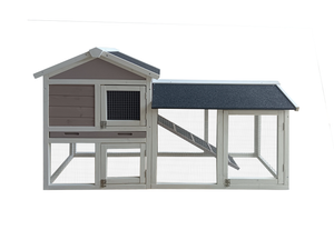Wooden chicken coop with a gray roof on a white background at Pet Servo