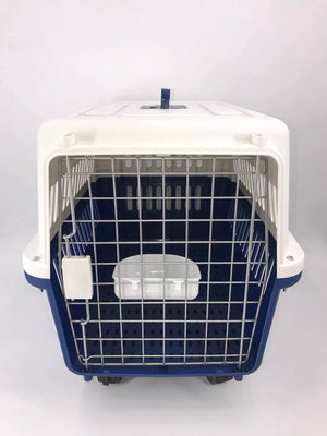 Pet carrier with blue interior and white exterior on a white background at Pet Servo